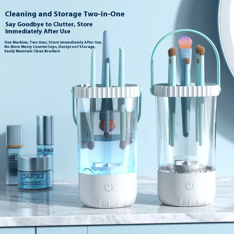 White rechargeable electric cleaning brush for makeup tools with USB charging cable