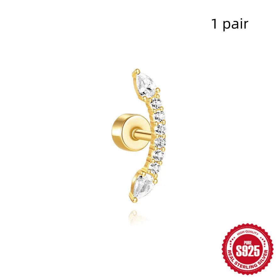 S925 sterling silver flat column thread ear bone studs in twelve gold electroplated colour variations