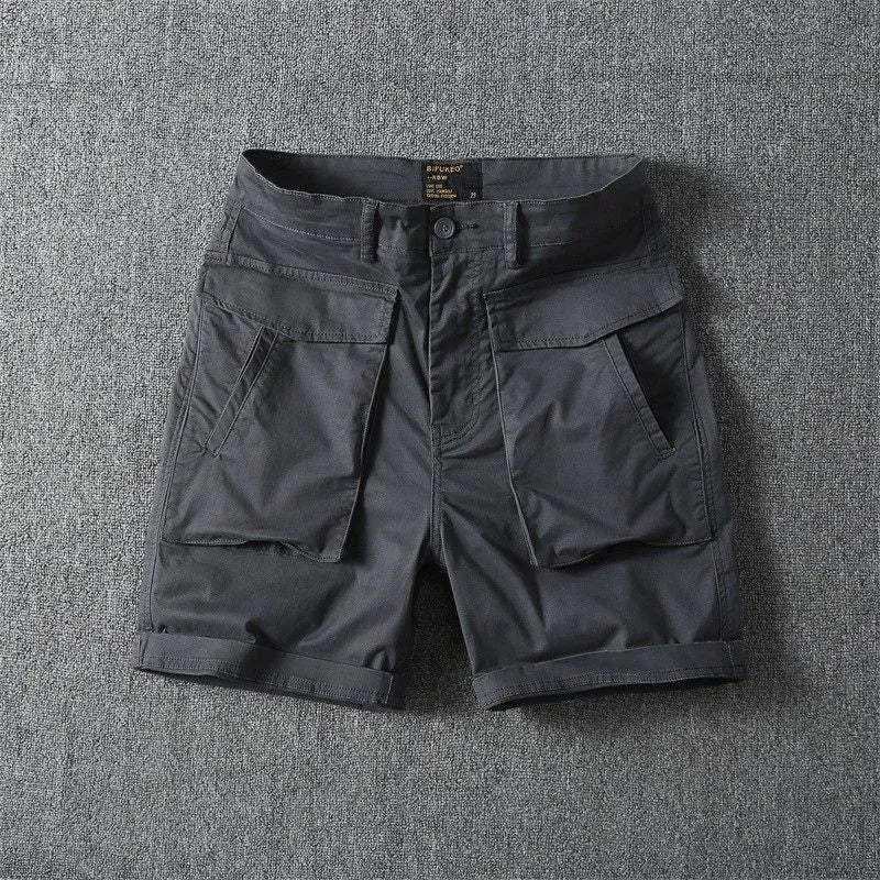 Men's cotton cargo shorts with multiple pockets in straight leg street style