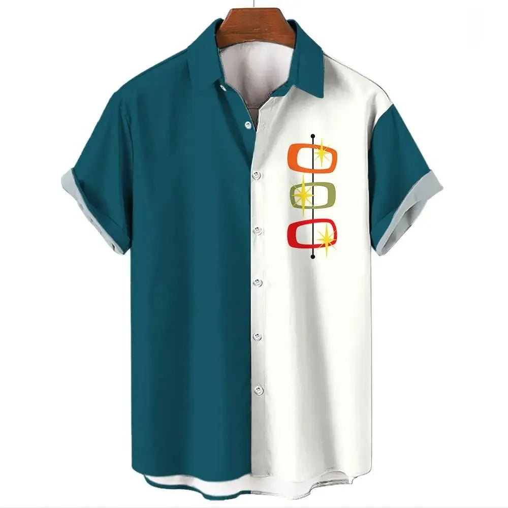 Men's stripe pattern Hawaiian shirt with short sleeves and button fastening in cardigan style