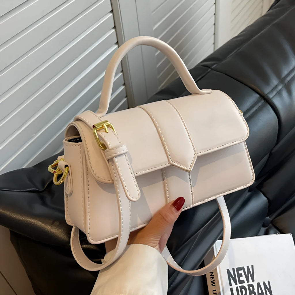 Women's PU leather messenger bag in horizontal square shape with file compartments