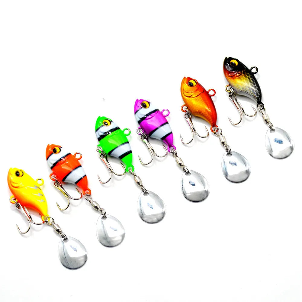 Metal sea fishing iron plate lure with rotating sequin in six colour variations