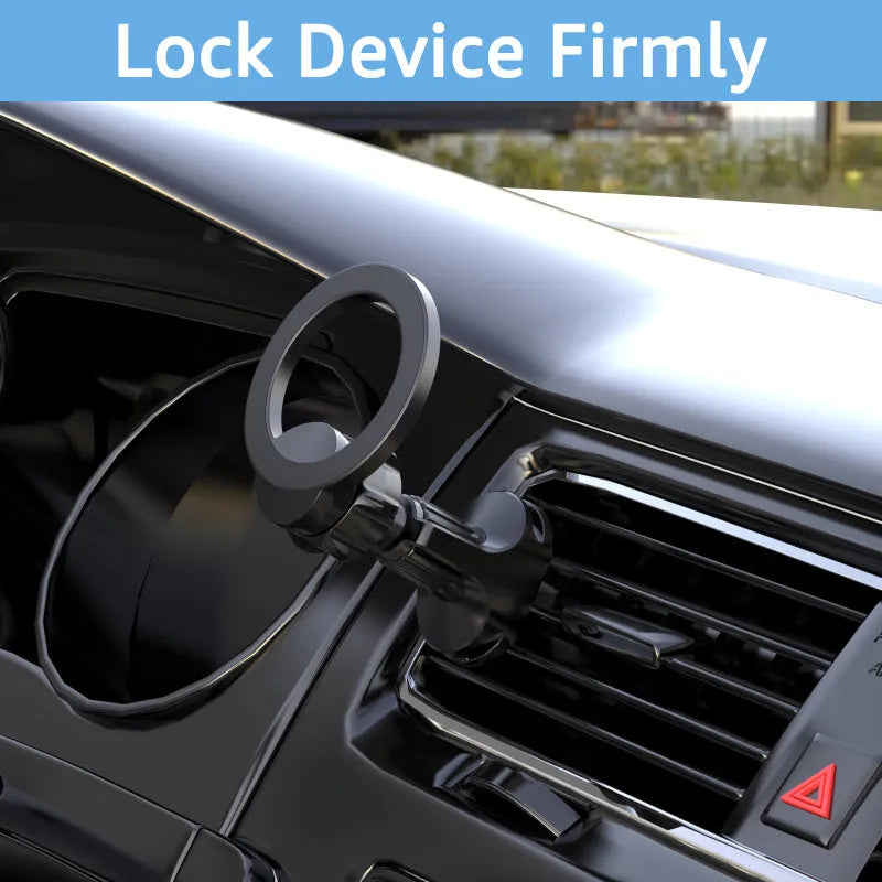 Black magnetic car air vent phone holder with O-ring bracket design for mobile devices