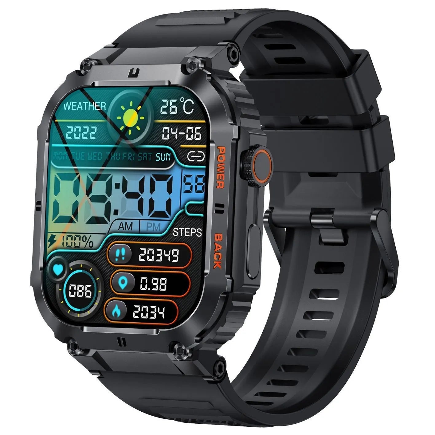 K57PRO Bluetooth smartwatch in black with TFT screen on wrist showing call function