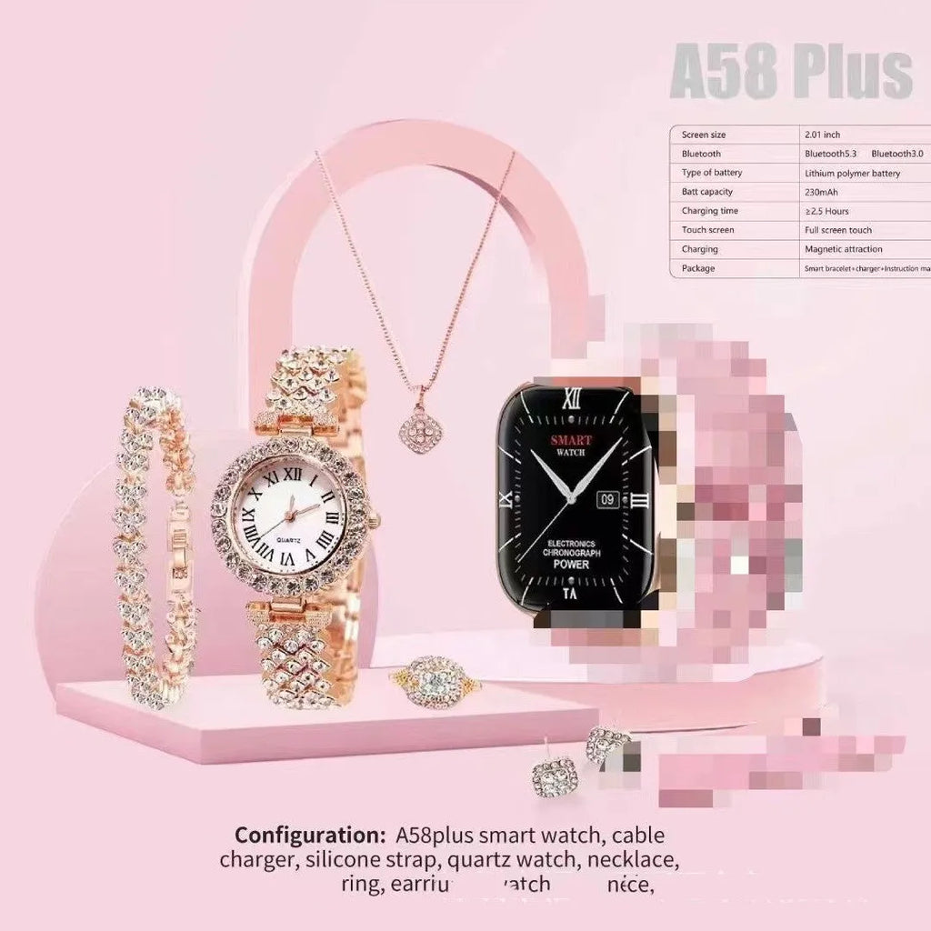 A58plus smart watch on wrist showing display, highlighting Bluetooth calling and long battery life features.