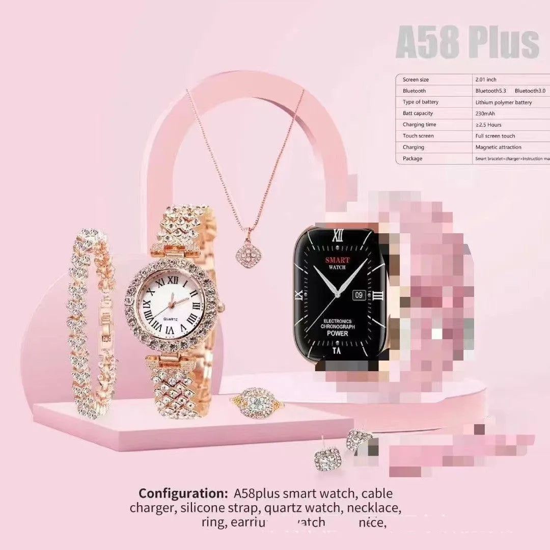 A58plus smart watch on wrist showing display, highlighting Bluetooth calling and long battery life features.