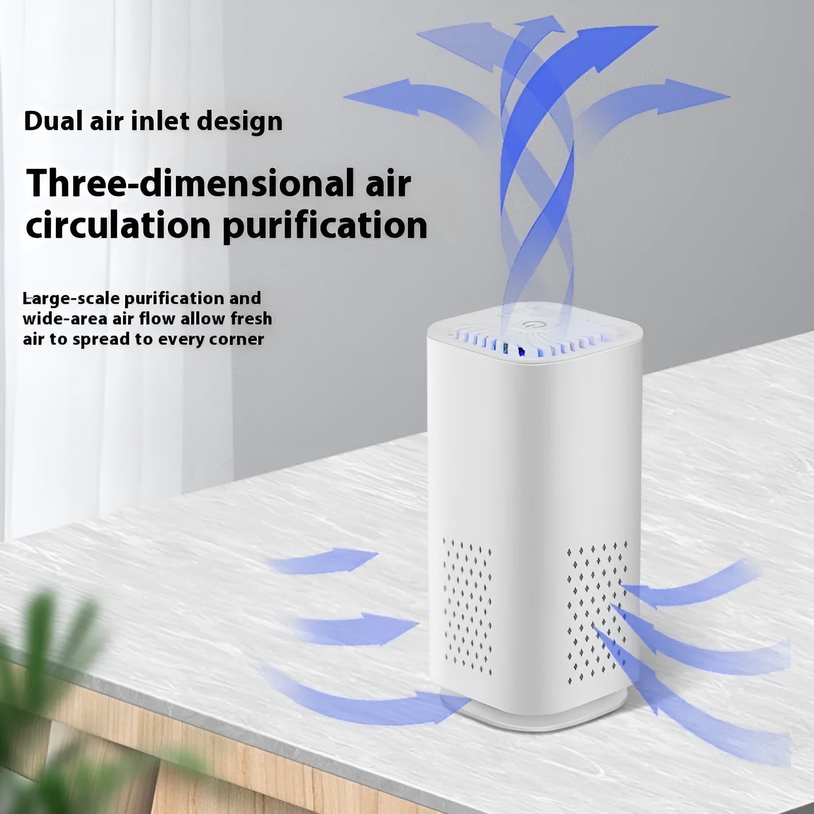 Mini USB air purifier in black and white colour options with HEPA filter for cars and small spaces