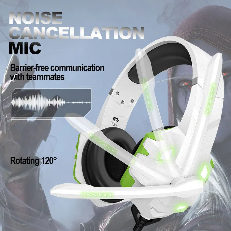 Wired gaming headset with microphone and RGB breathing lights in blue colour