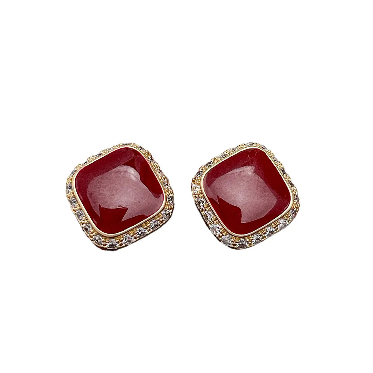 Red geometric square alloy drop earrings with retro style and seiko treatment
