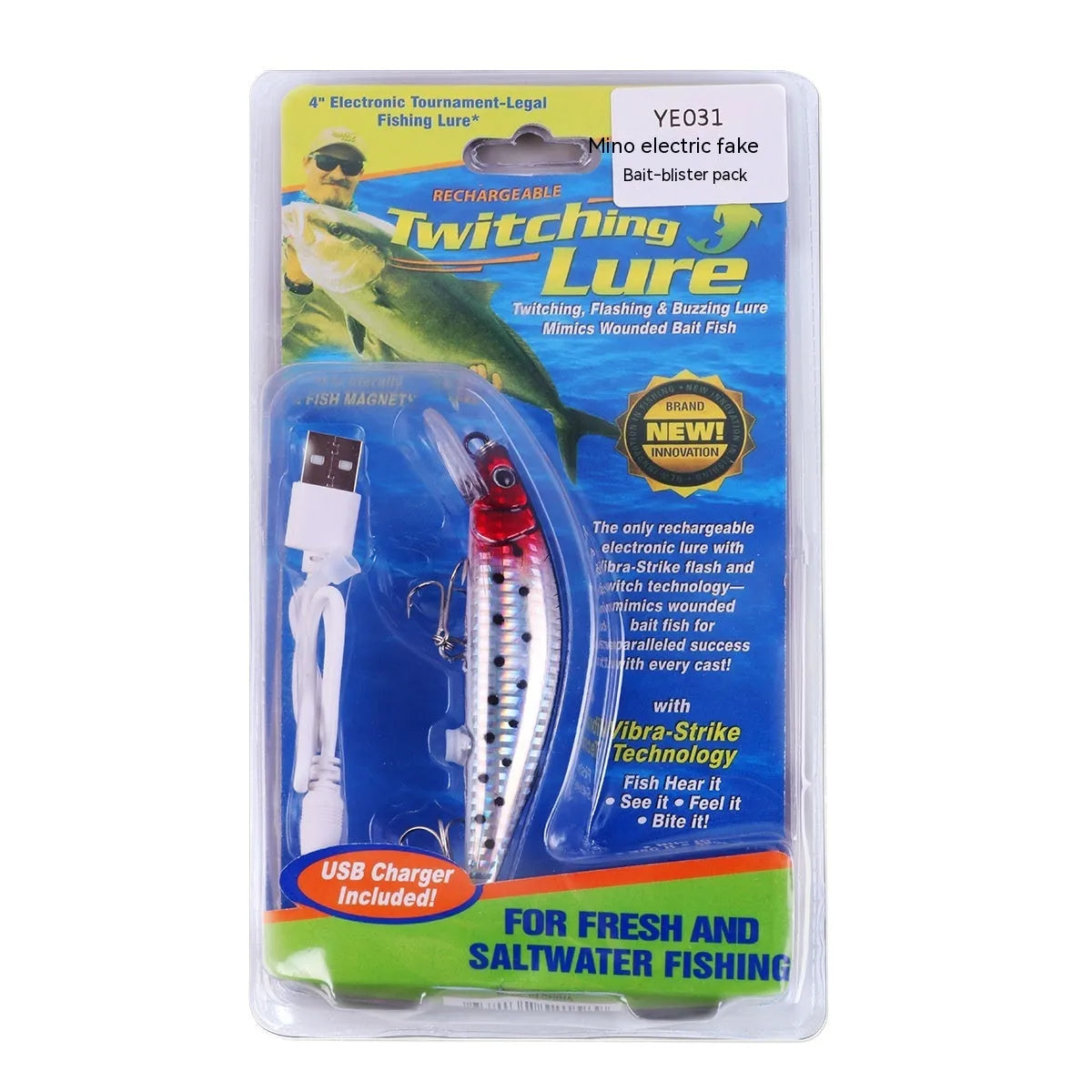USB electric floating bait lamp with colourful LED fishing light and blister packaging