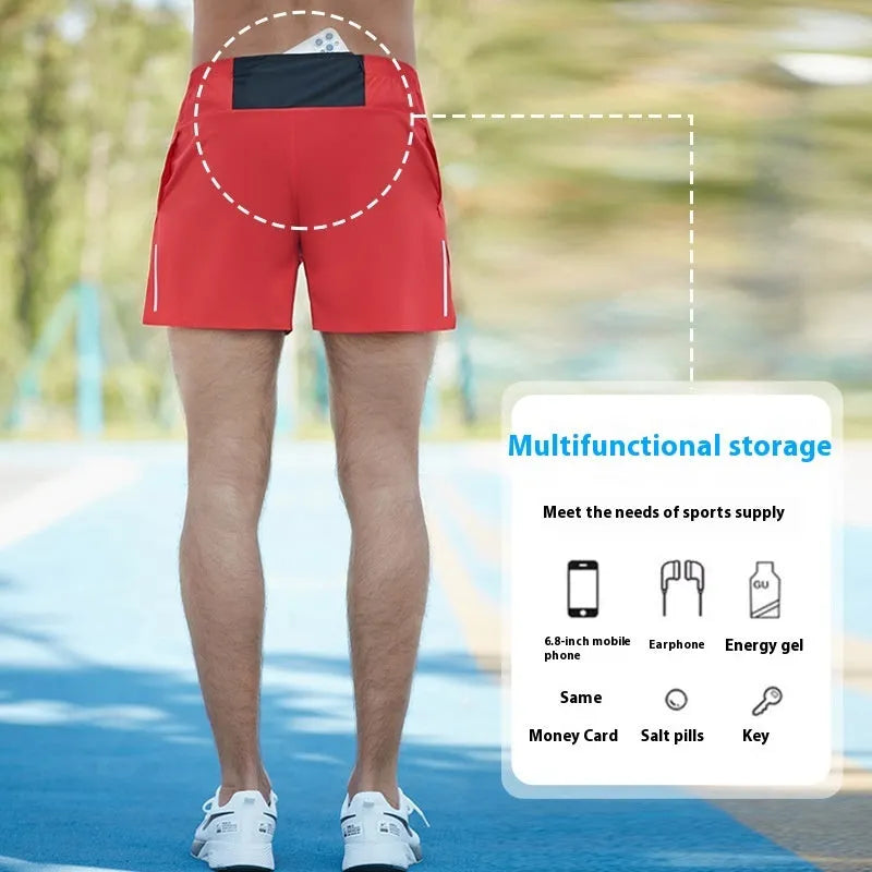Men's off-road running shorts in red, black, navy blue, or grey with high waist design