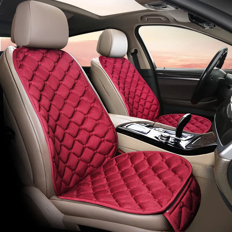 Cotton car seat cushion in wine red colour on vehicle seat