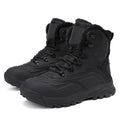 Men's black high-top fleece-lined boots with lace-up front and ribbed TPR sole.