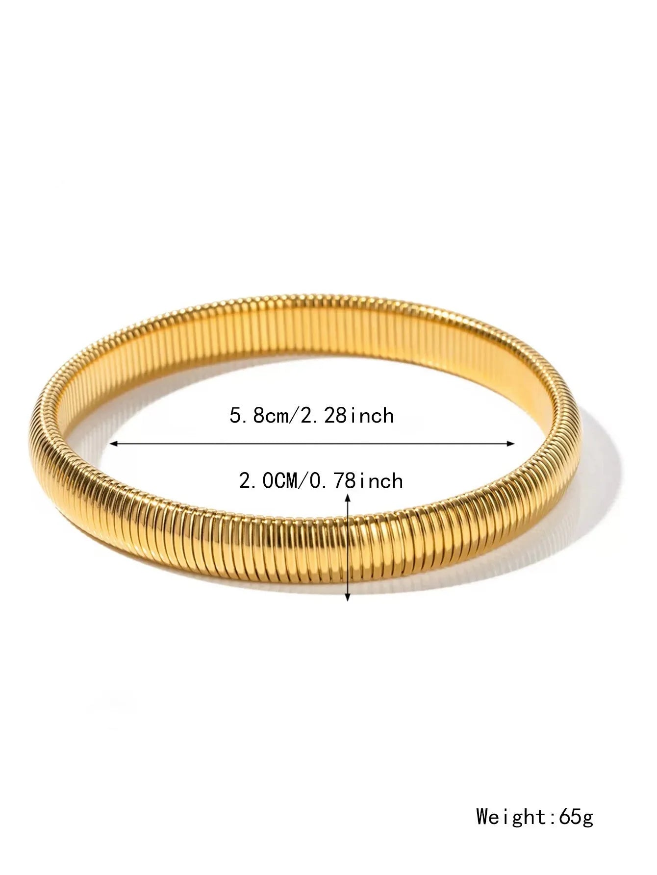 Women's titanium steel elastic bracelet with vertical stripe pattern in gold or silver colour