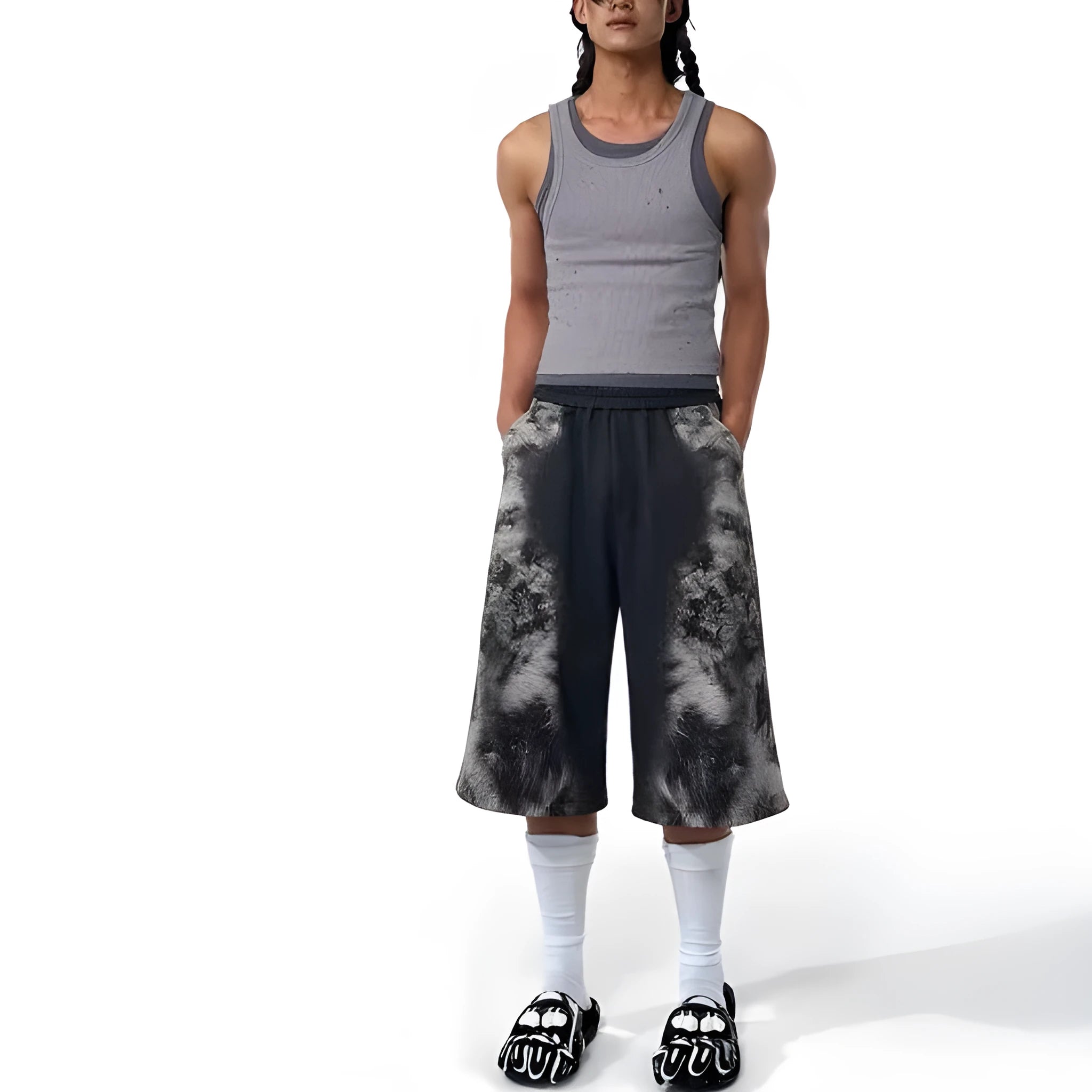 Street trendy printed loose trousers set with hoodie, seven-inch pants, and trousers in coordinated casual wear