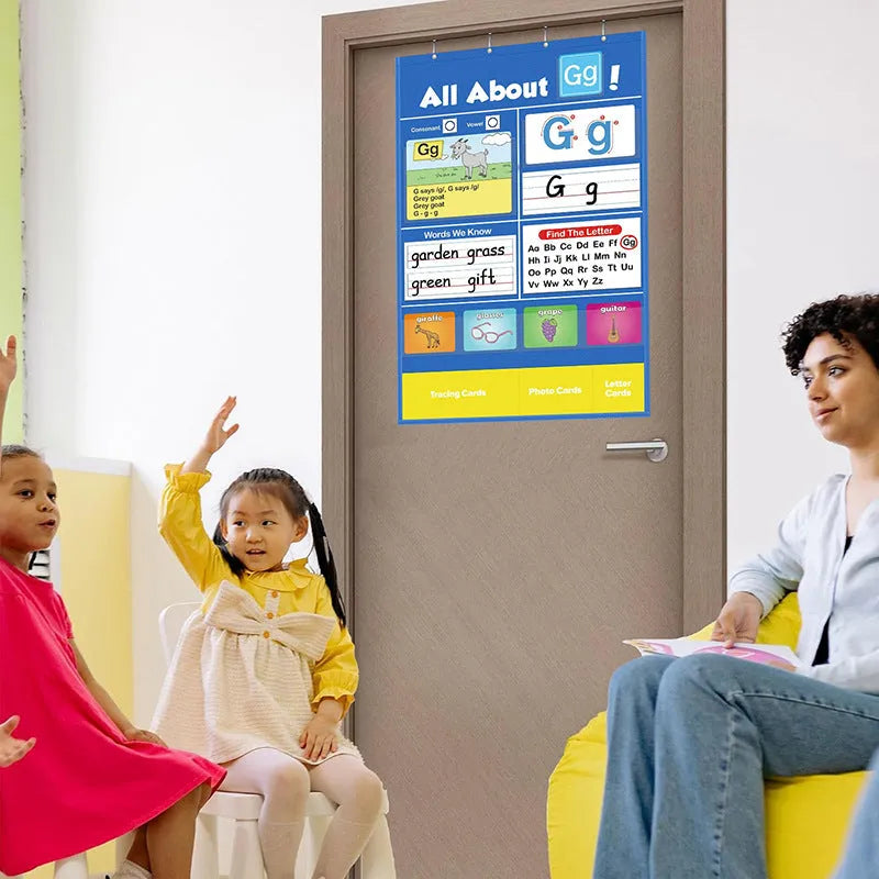 Creative Letters Learning Sleeve Table Chart measuring 60x40cm with word cards, letter cards, picture cards, and letter songs