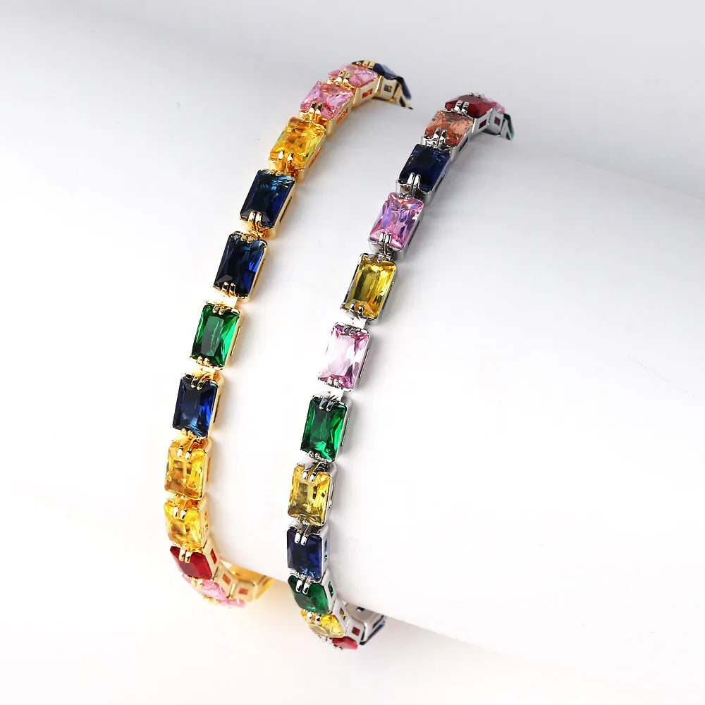 Women's fashion bracelet with electroplated golden finish and zircon decorative stones