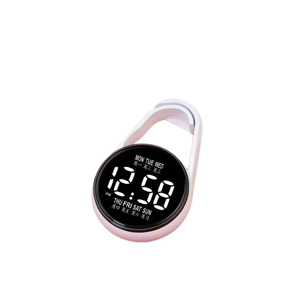 LED electronic watch with digital week display on an adjustable plastic strap, shown in various colours.