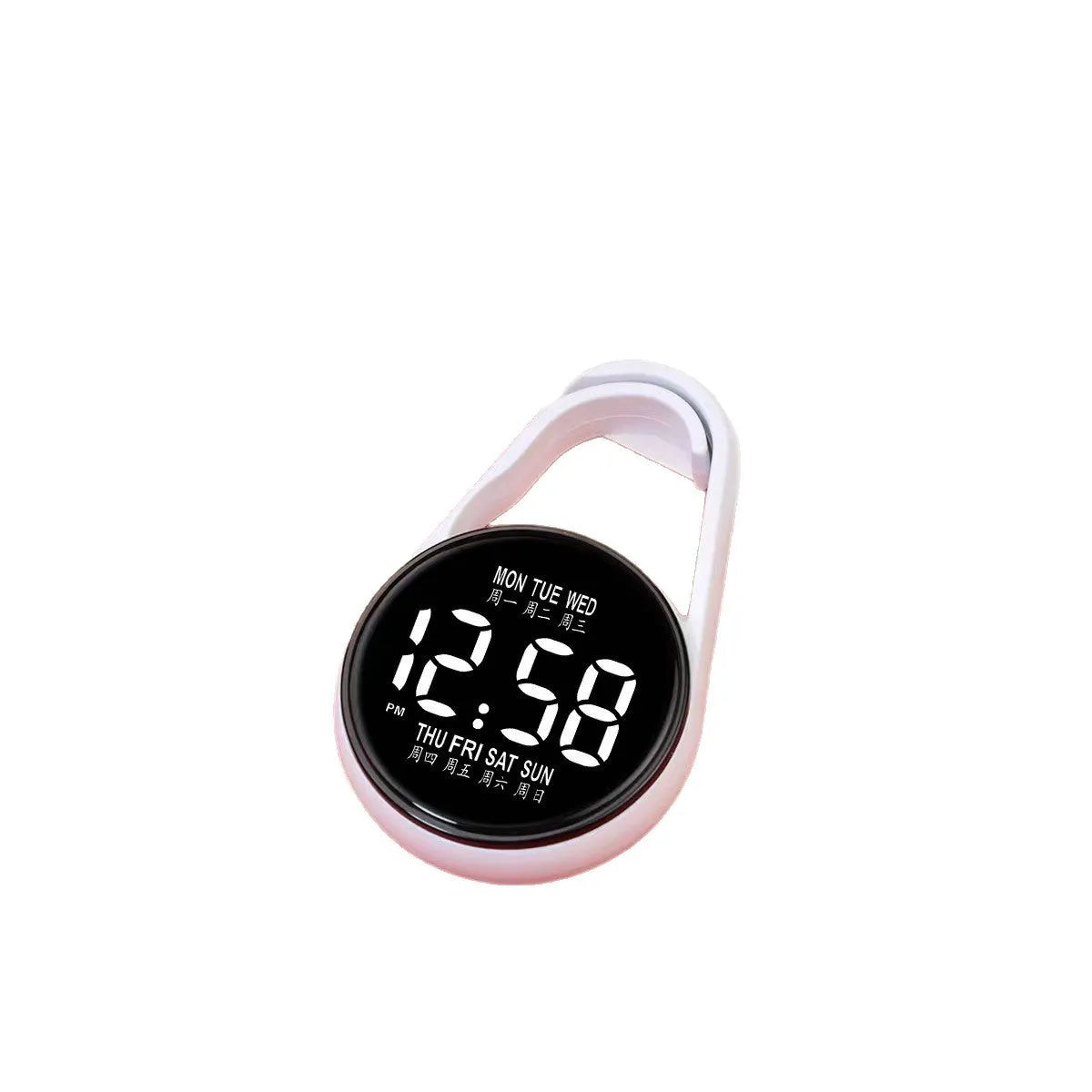 LED electronic watch with digital week display on an adjustable plastic strap, shown in various colours.