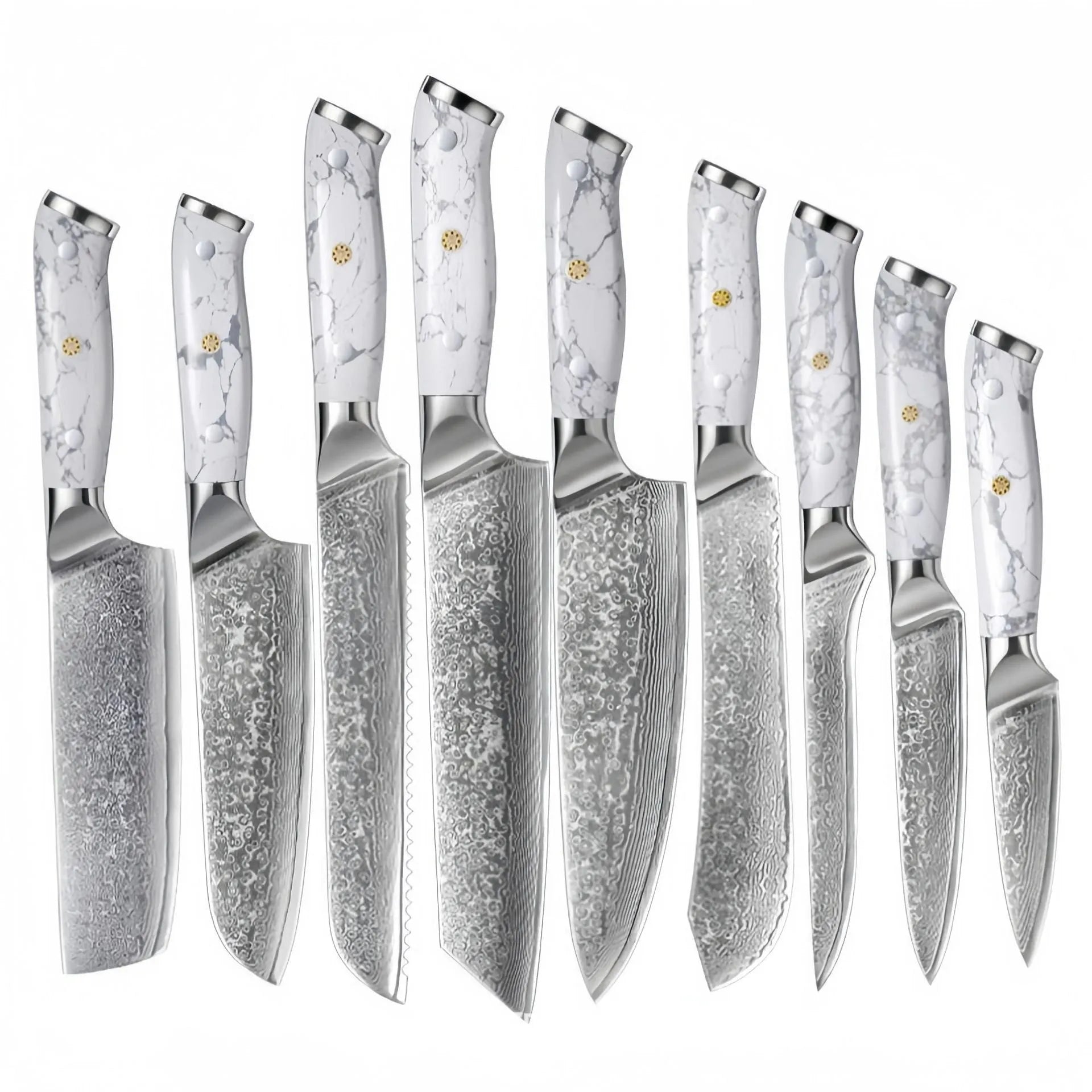 Damascus pattern VG10 steel combined chef's knife with 21cm blade on wooden surface