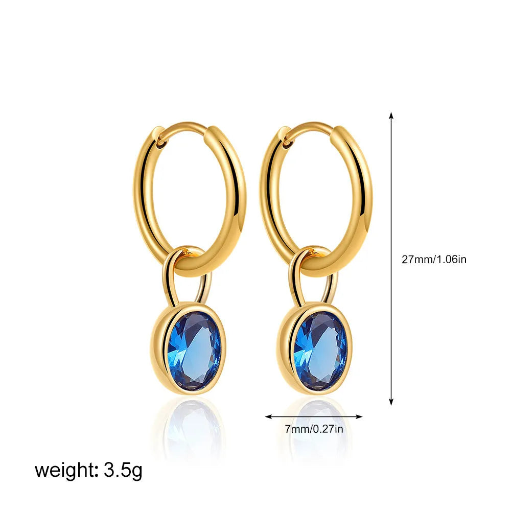 Women's copper drop earrings with oval zircon stone in six colour variations
