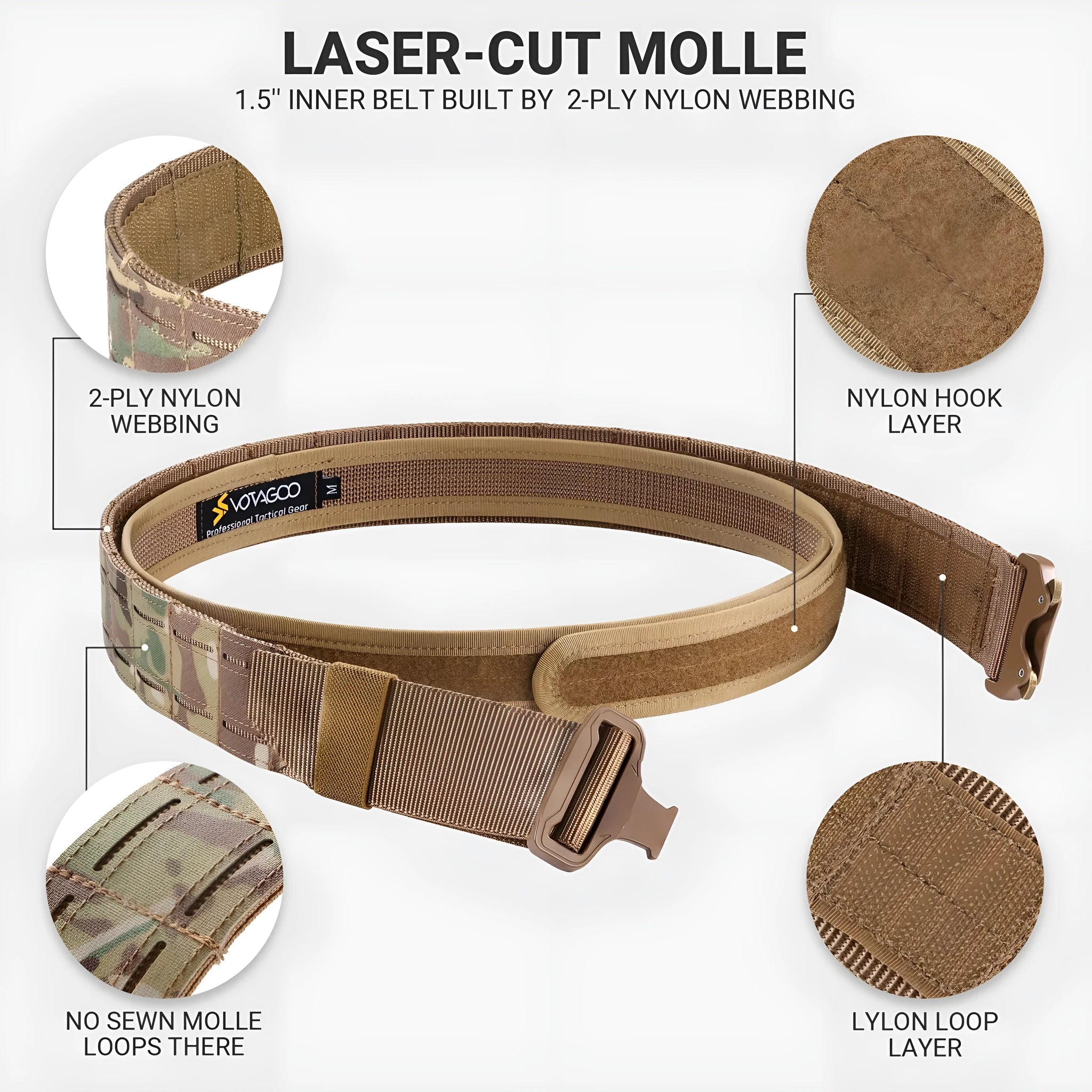 VOTAGOO 2-inch thick tactical belt with alloy quick-release buckle in CP camouflage colour.