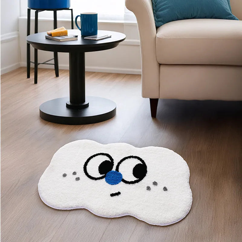 Cartoon anime print bathroom mat in green, blue, pink, black, or white colour options.