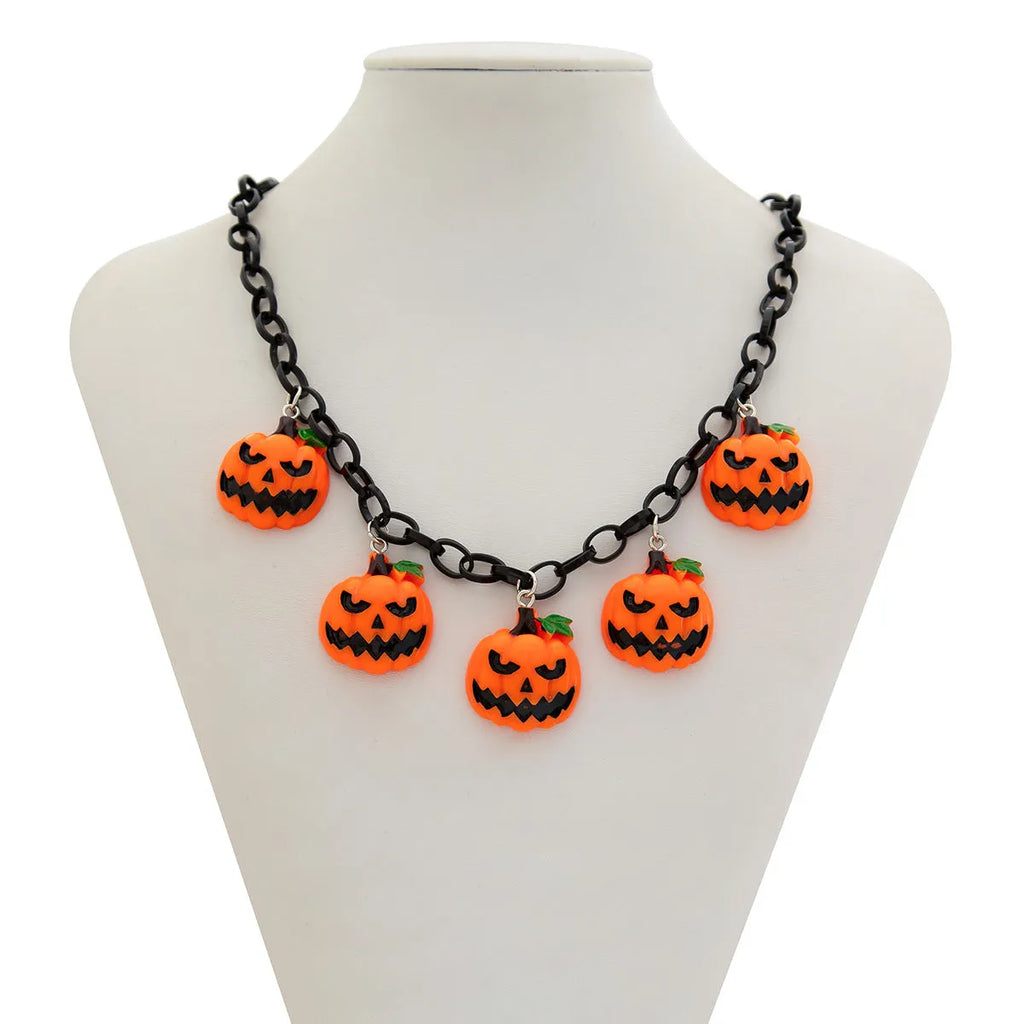 Mixed colour Halloween pumpkin ghost necklace with acrylic resin cartoon pendant on regular chain