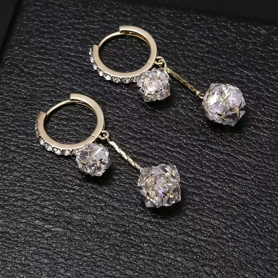 Women's confession balloon earrings with tassel and rhinestone ball pendants in silver colour