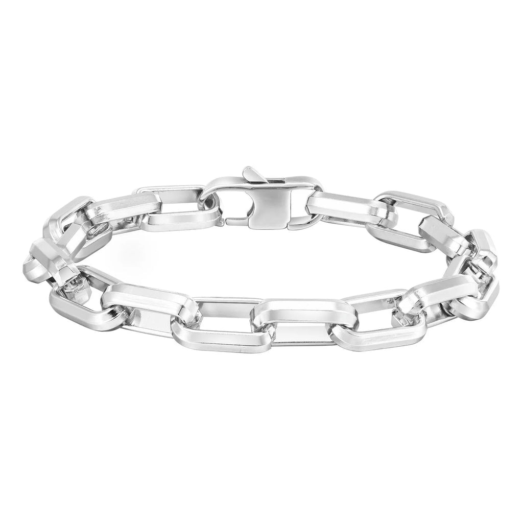 Men's titanium steel bracelet with square chain links in steel, gold, black, or retro colour.