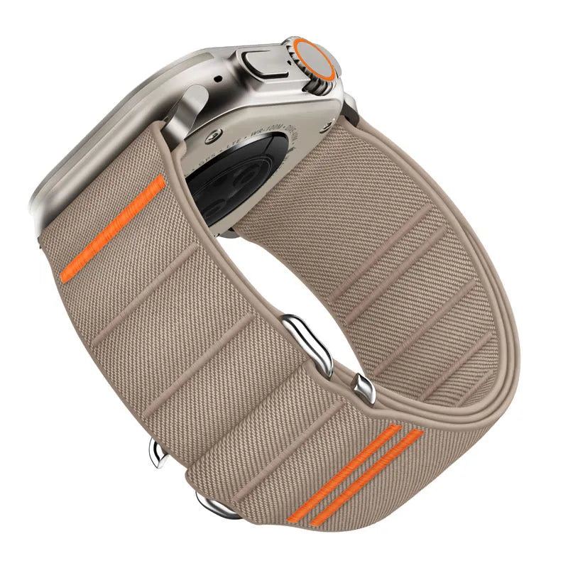 Elastic nylon Apple Watch band with stainless steel buckle in various colour options