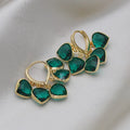 Green heart-shaped glass pendant clip-on earrings with Korean style design and artificial gemstone detailing