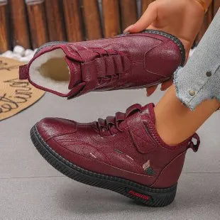 Women's black and red velvet cotton house shoes with rubber sole and hollow-out detailing