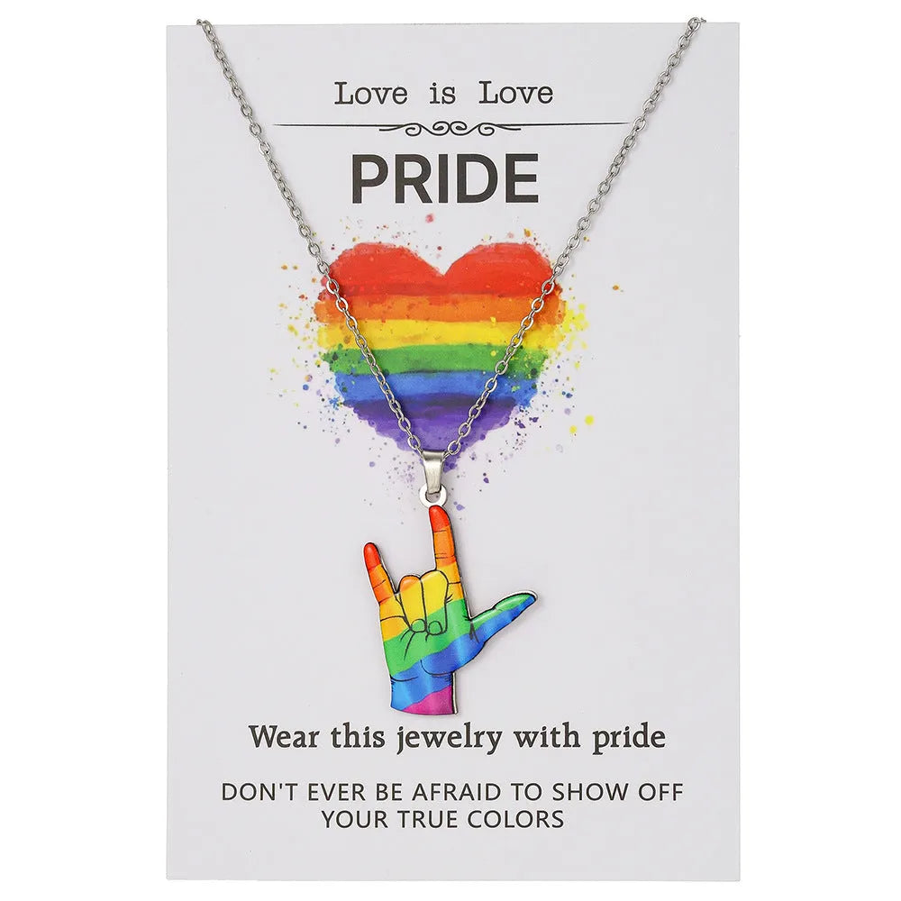 Women's stainless steel necklace and bracelet set with inspirational colour printing in regular chain style jewellery
