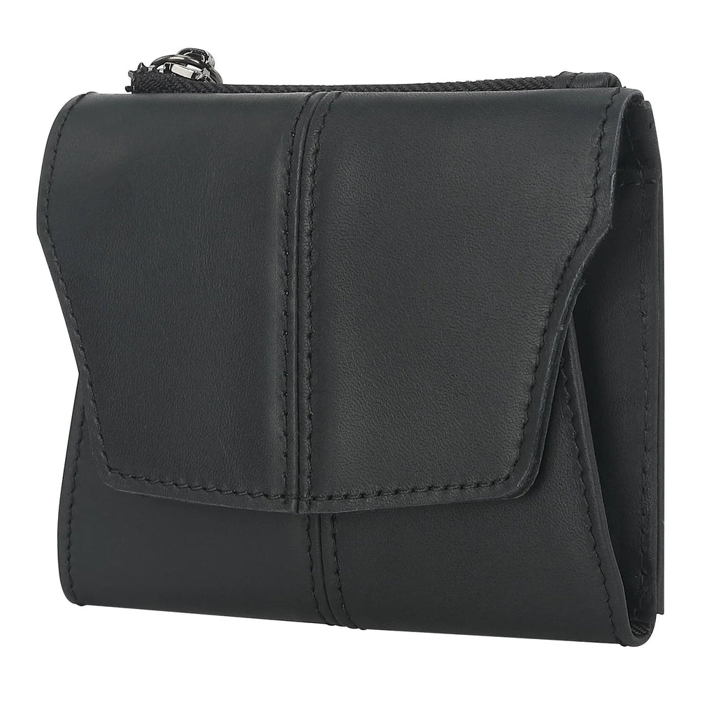 Genuine cowhide leather coin purse with lock closure and RFID anti-theft protection in retro design