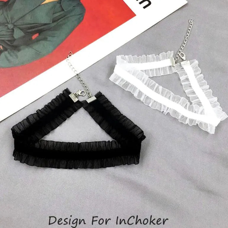 Alloy velvet ruffled clavicle necklace with flower pendant on snake bones chain in three colours