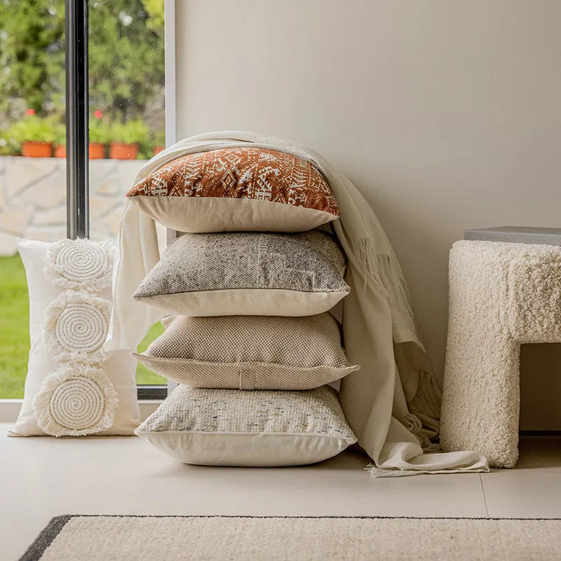 Solid colour sofa cushion pillow on a chair, showing 30x50cm and 45x45cm size options.