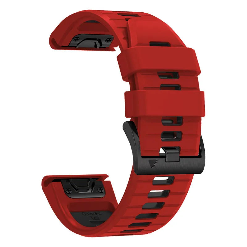 Fenix87pro6 two-colour quick release silicone watch strap in black and red on a grey background