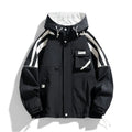 Men's loose hooded work coat with patch pockets in beige apricot colour