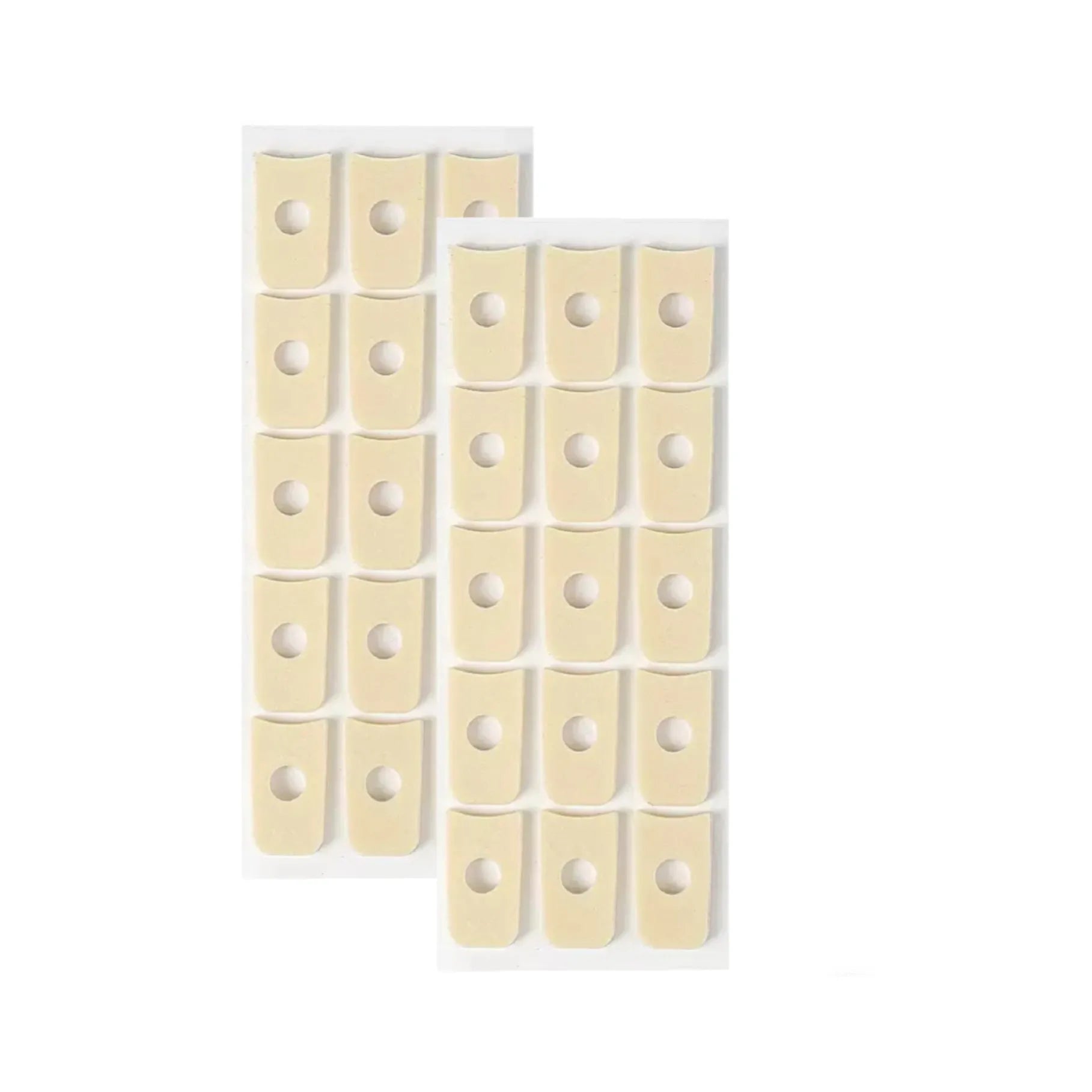 Pack of women's lightweight PU heel corn protector pads showing large oval, small oval, U-shaped, and circular section shapes.