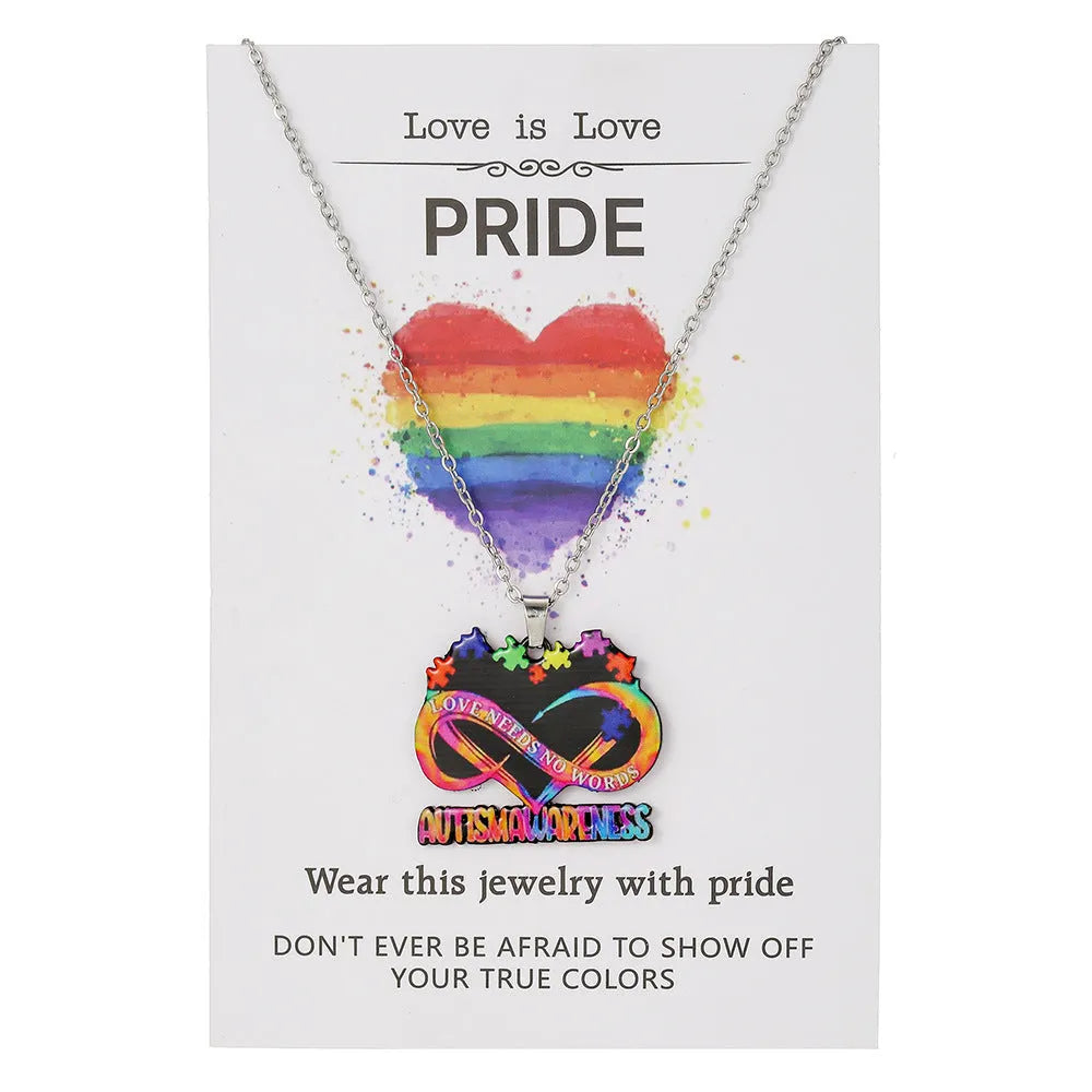 Women's stainless steel necklace and bracelet set with inspirational colour printing in regular chain style jewellery