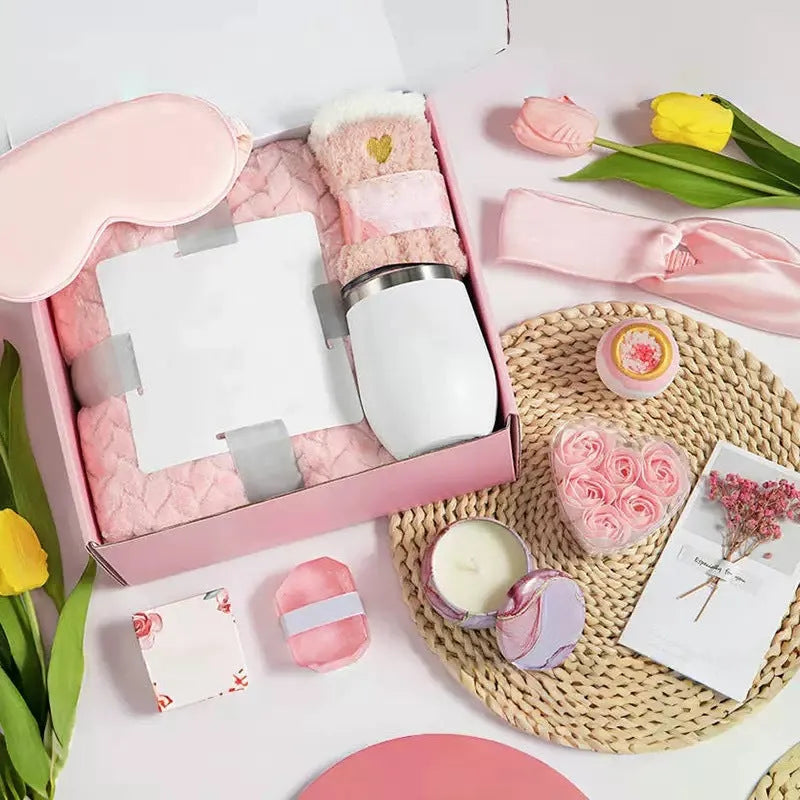 Soy wax aromatherapy candle gift box in modern style with multiple colour options including pink, sunflower, and black.