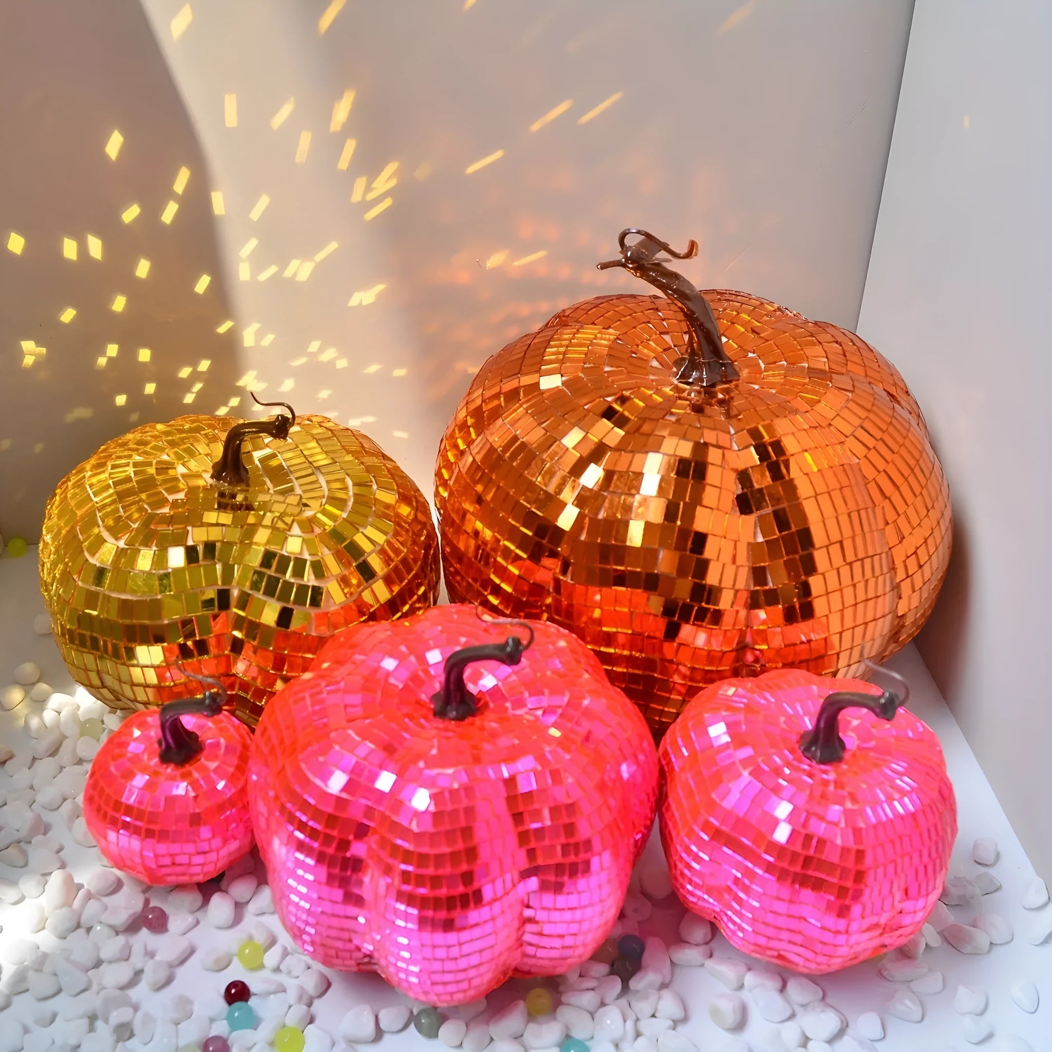 Chinese style mirrored glass pumpkin decoration in multiple sizes for Halloween and Christmas