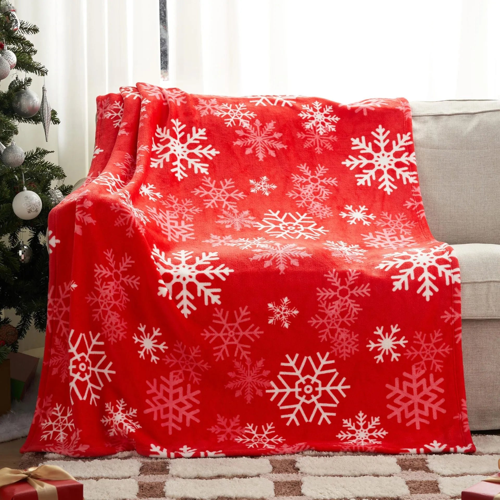 Soft flannel and plush polyester Christmas blanket in multiple size options