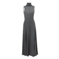 Grey slim-fit backless dress with half turtleneck and sleeveless design for women's evening wear