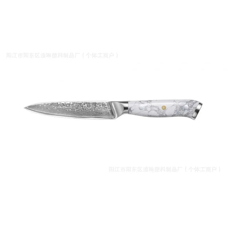 Damascus pattern VG10 steel combined chef's knife with 21cm blade on wooden surface