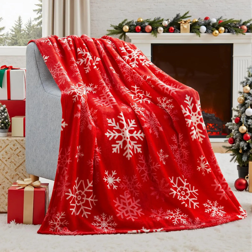 Soft flannel and plush polyester Christmas blanket in multiple size options