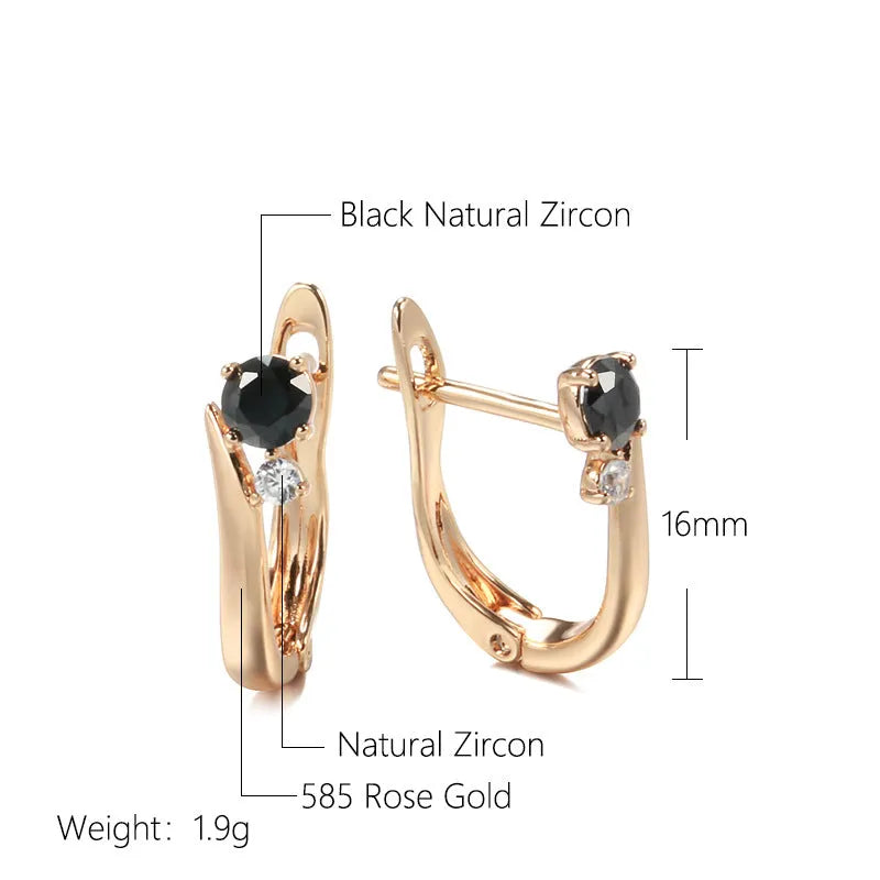 Women's black agate drop earrings with geometric gold-plated retro patterning