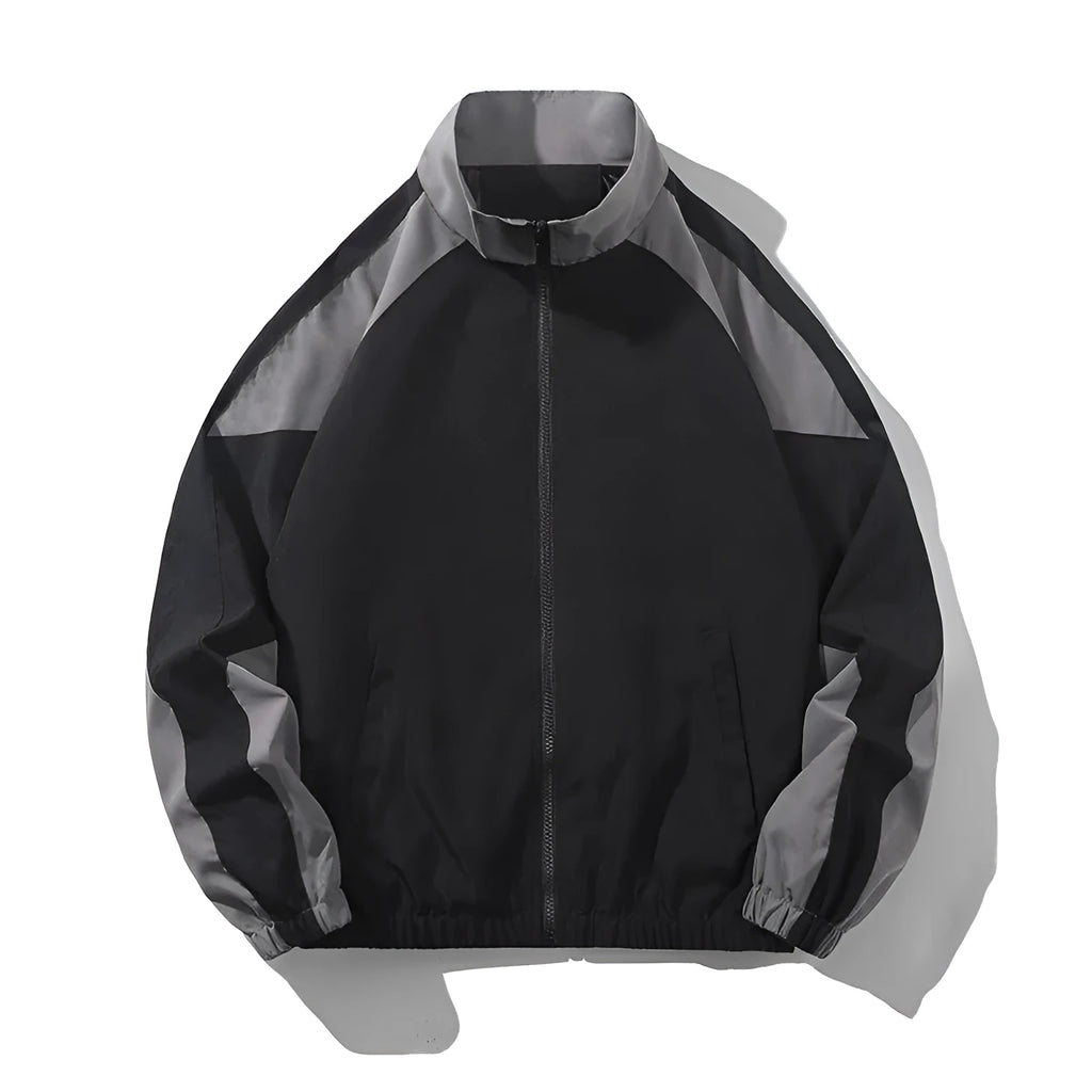 Men's black casual jacket with contrast stitching detail and side seam pockets
