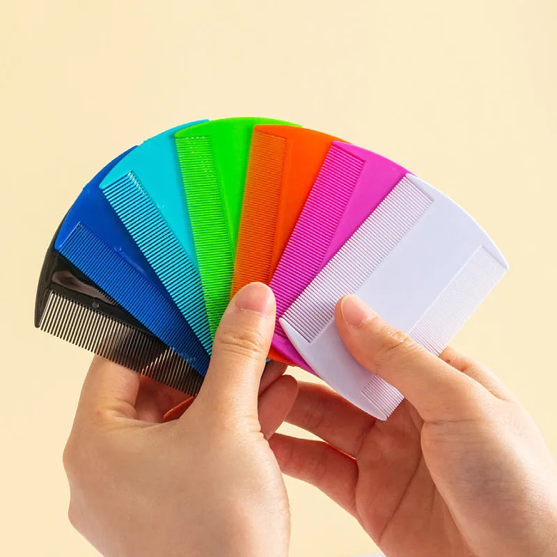 Plastic double-edged fine-toothed lice comb in multiple colours for pets and people